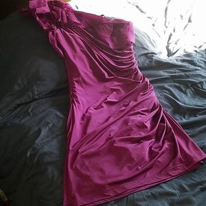 One shoulder purple dress
